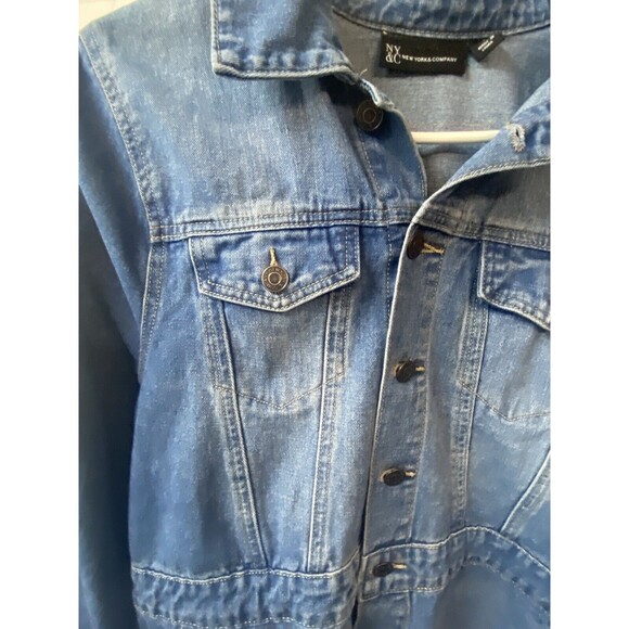 New York and Company Womens Small Denim Raw Hem Jean Coat 3/4 Sleeve Duster - Picture 6 of 8